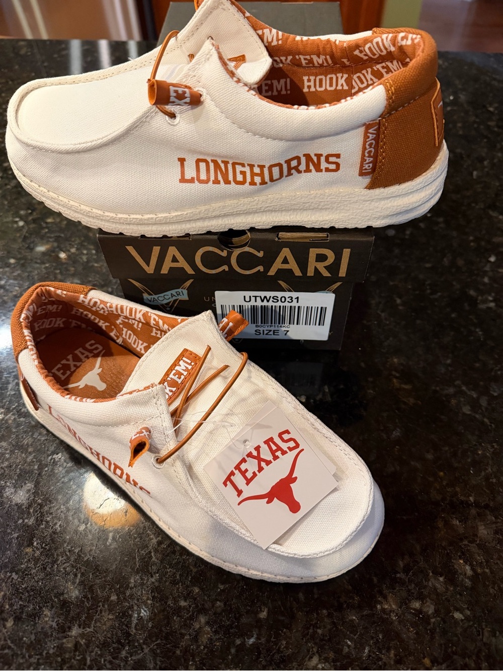 Vaccari Texas White & Orange Women's Slip-On Sneakers - Hook 'Em - Picture 3 of 3